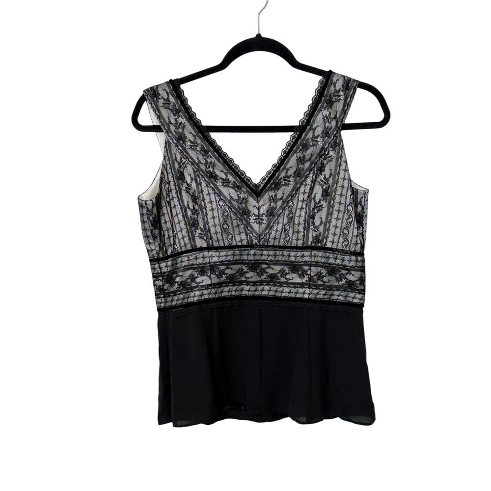 Ann Taylor Black Lace V-Neck Sleeveless Blouse, 6